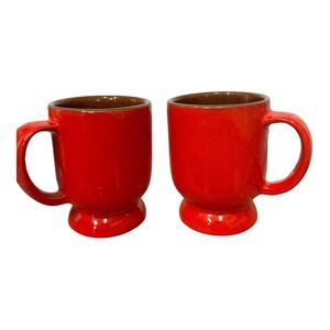 Set of 2 Vintage Frankoma Pottery Coffee Mug Flame Red Cup Art Pottery